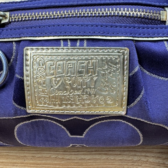 Vintage COACH Poppy Purple Gold Signature Sateen Lurex‎ Purse Bag Monogram - Picture 5 of 16